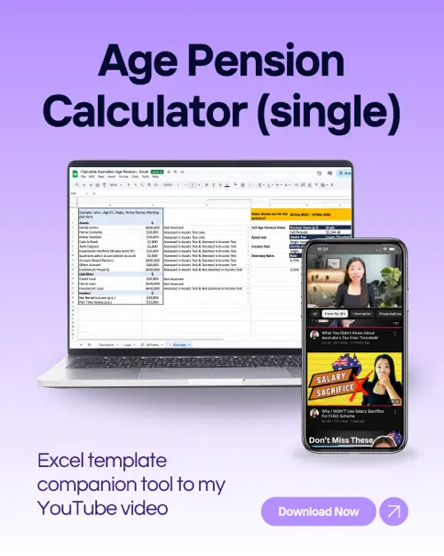 Mockup of the Age Pension Calculator for Singles spreadsheet